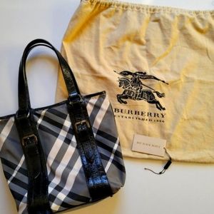 Authentic Burberry Black Beat Check Nylon Patent Victoria Tote